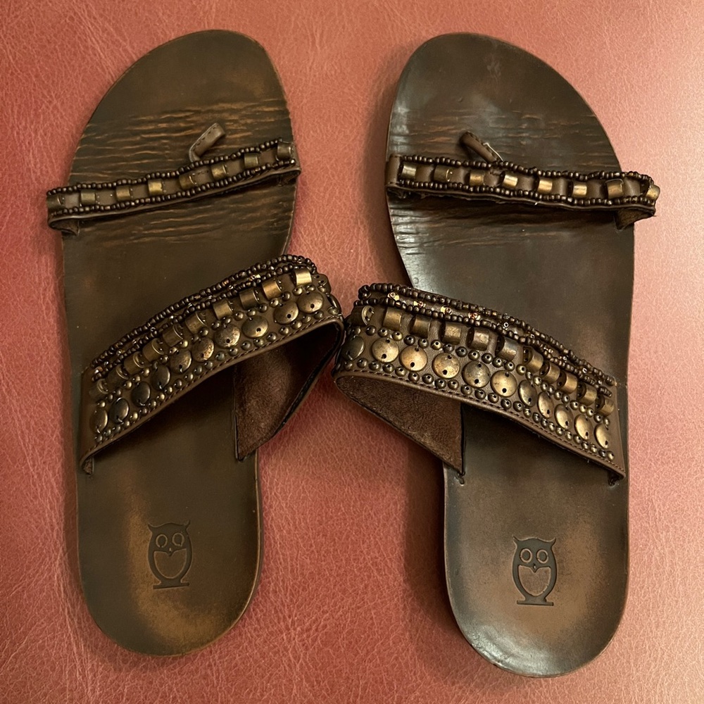 Target Brown Beaded Double Strapped Sandals (Size 9)